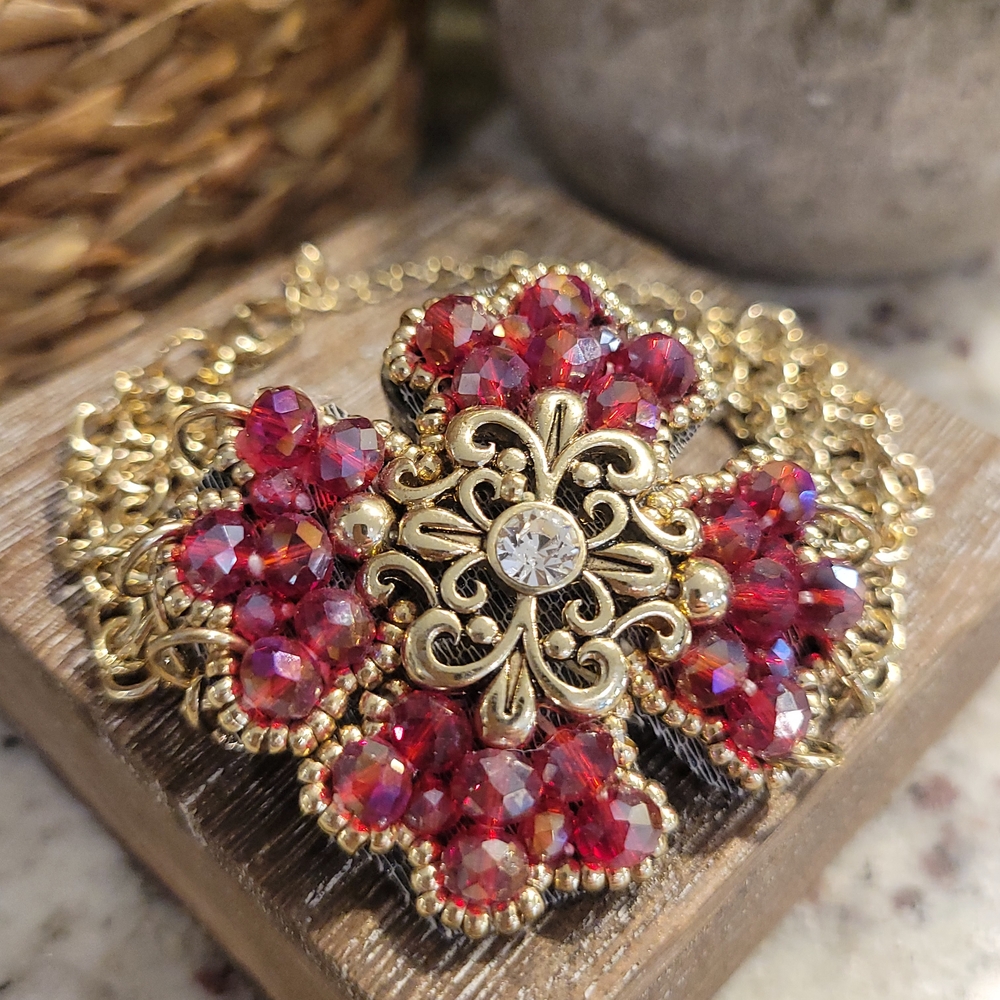 Gold and Red Floral Bracelet